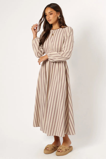 Jimi Long Sleeve Maxi Dress Brown Stripe