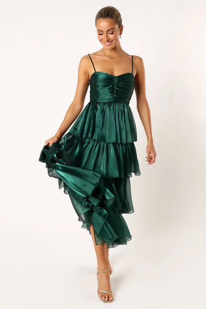Jace Tiered Maxi Dress Shimmer Emerald