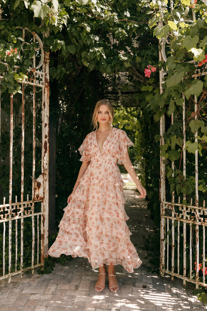 Wendi Ruffle Dress Dark Peach Floral
