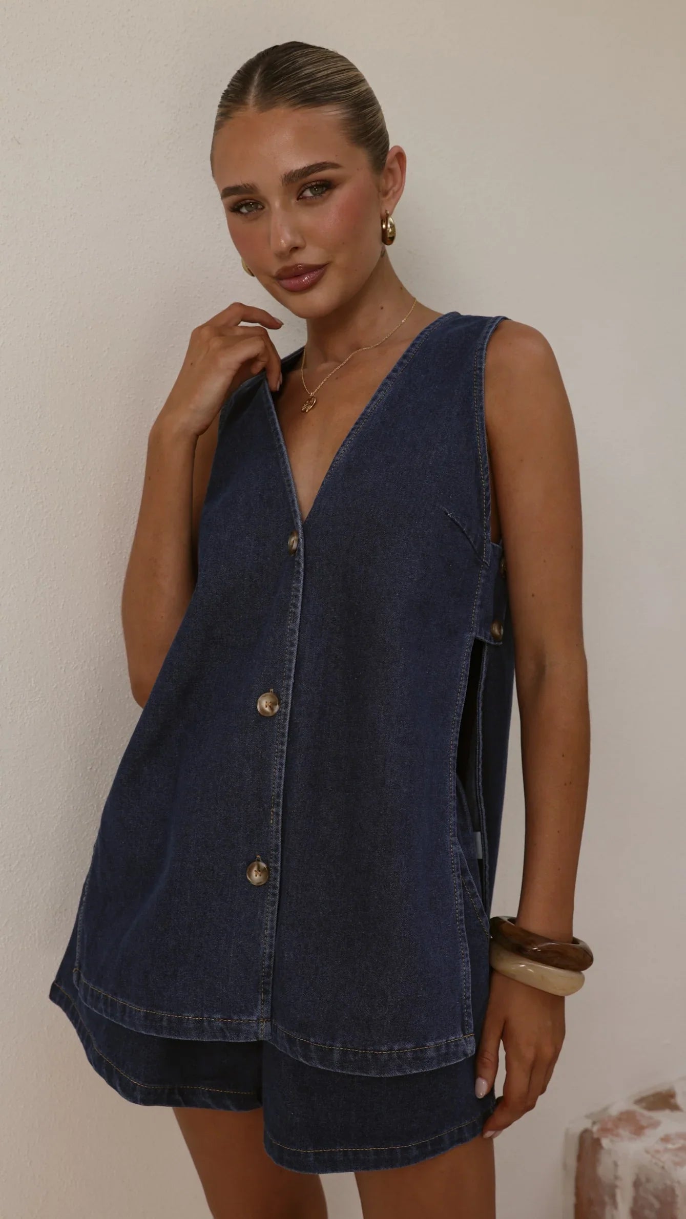 Hayley Vest and Shorts Set Dark Denim