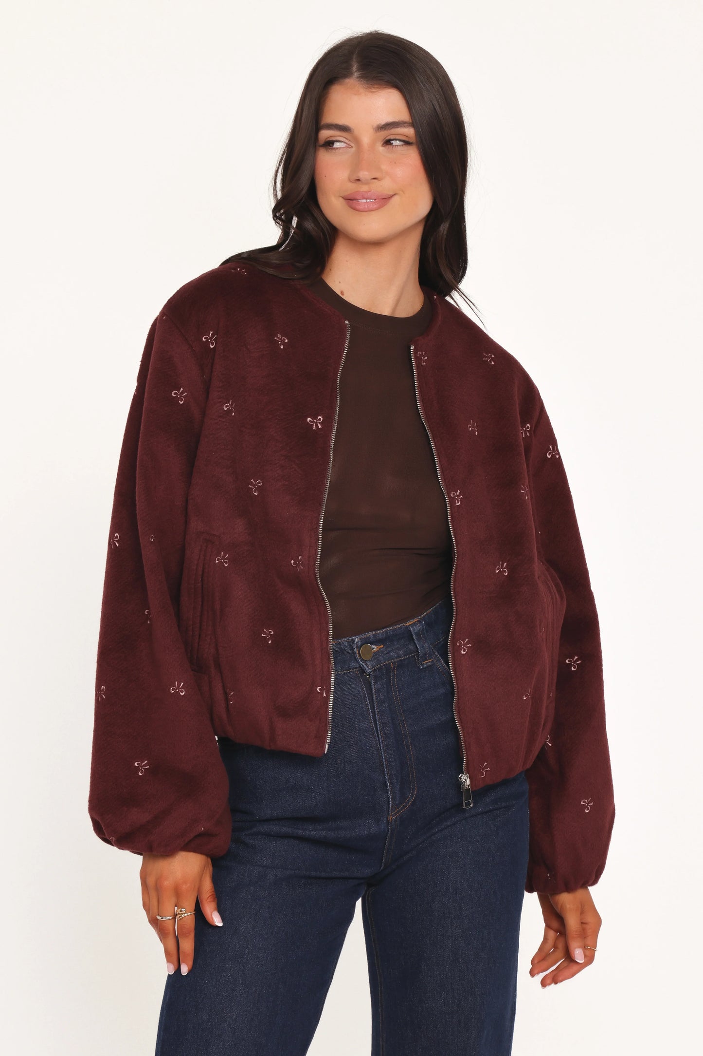 Marla Cropped Bomber Cherry