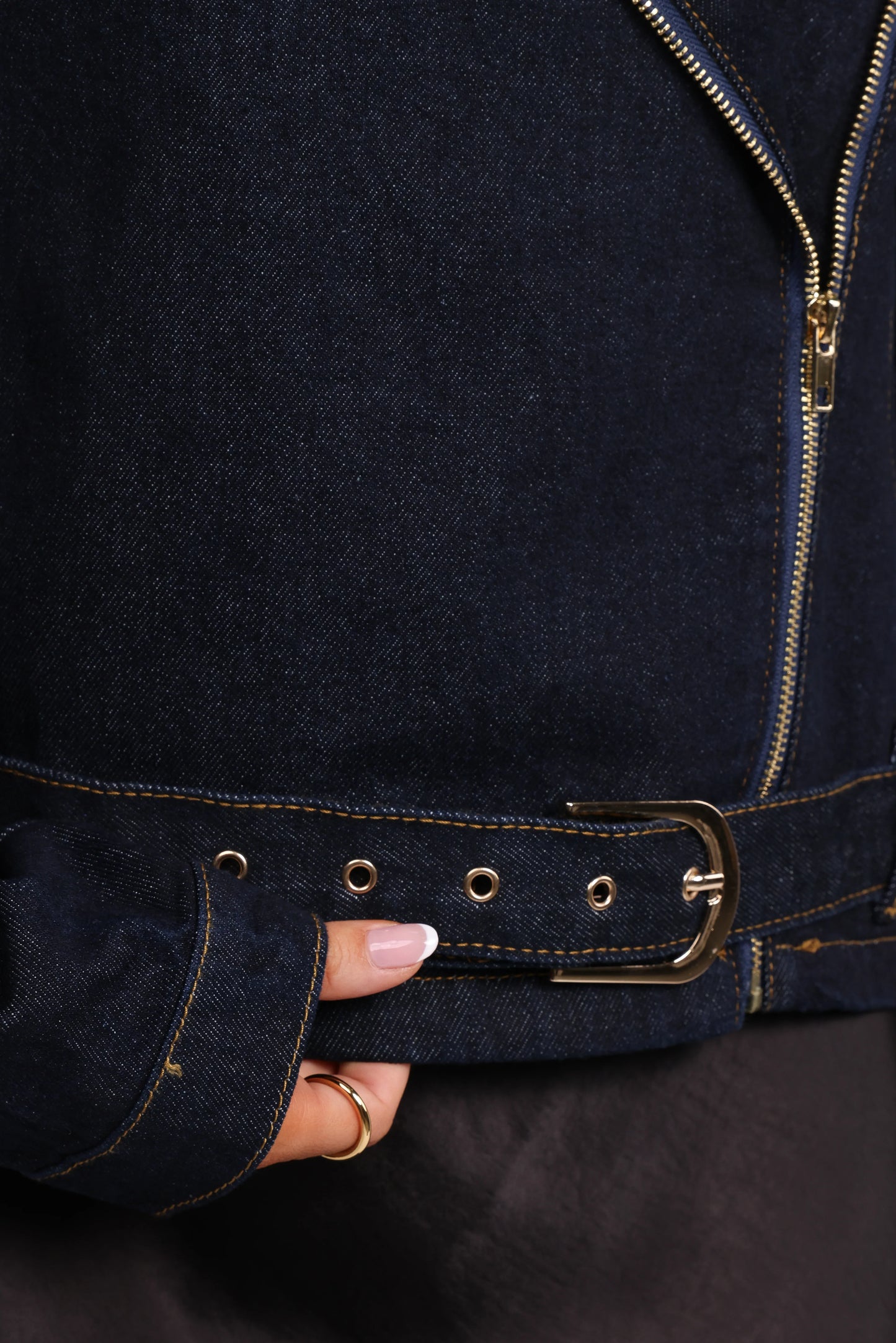 Mira Denim Moto Jacket Dark Indigo