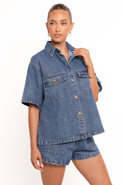 Noor Denim Short Set Dark Blue