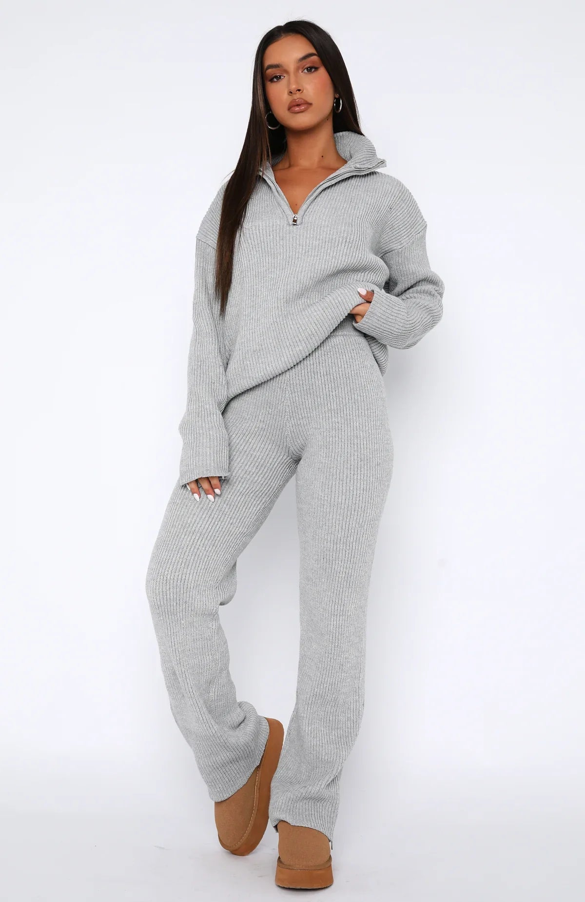 Lets Get Cosy Knit Pants Grey Marle