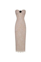 Nude lace corset maxi dress