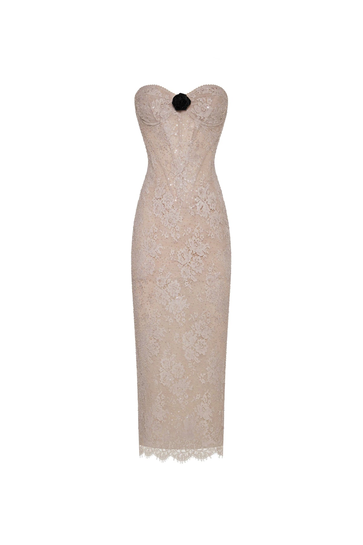 Nude lace corset maxi dress