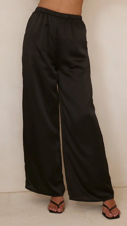 Hayleigh Asymmetrical Top and Pants Set Black Lace