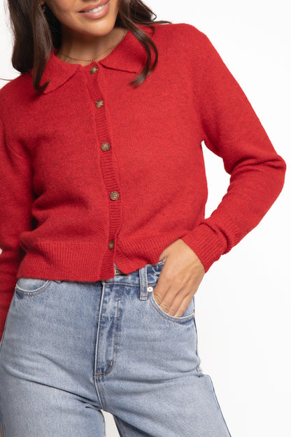 Naya Collar Cardigan Red