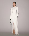 White Maxi Dress with Slit and Long Sleeves