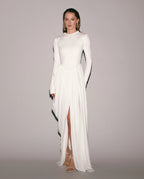 White Maxi Dress with Slit and Long Sleeves