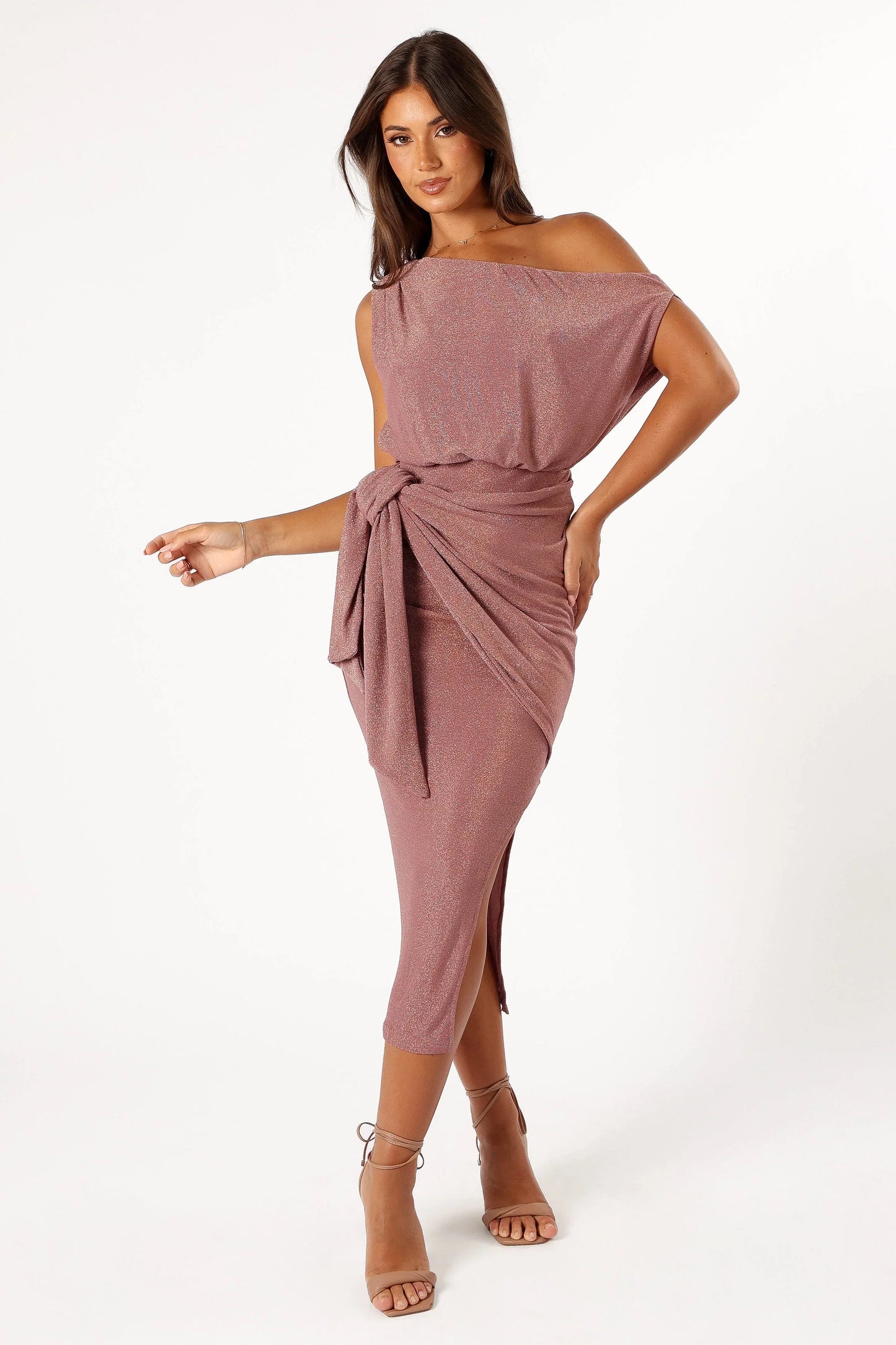 Santiago Off Shoulder Midi Dress Dusty Rose