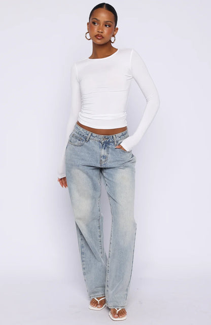 Only For Tonight Long Sleeve Top White