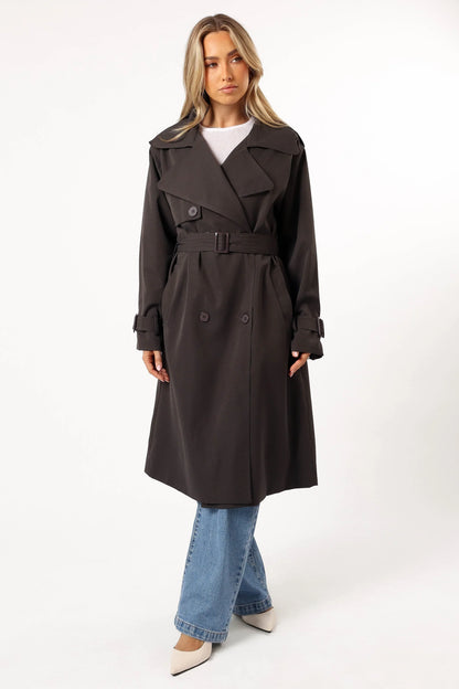 Billy Button Front Trench Coat Charcoal