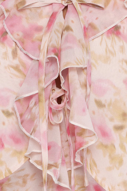 Ismena Tie Front Top Blurred Pink Floral