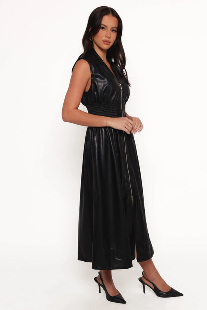 Lizzi Faux Leather Midi Dress Black