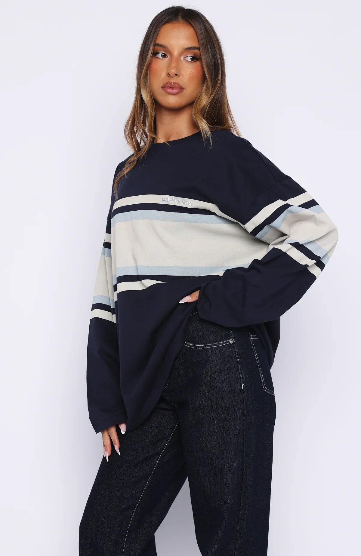 Too Cool For You Oversized Long Sleeve Tee Navy