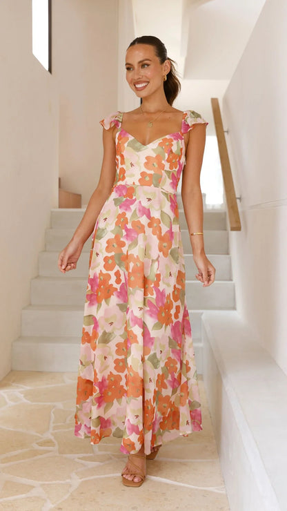 Calais Maxi Dress Orange Floral