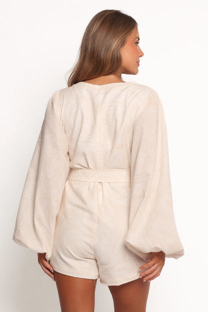 Cassian Belted Romper Tan Swirl