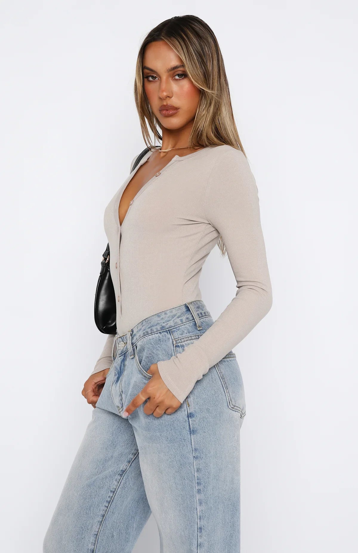 Never Be Tamed Long Sleeve Bodysuit Nude