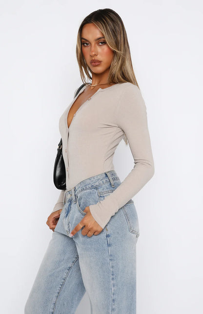 Never Be Tamed Long Sleeve Bodysuit Nude