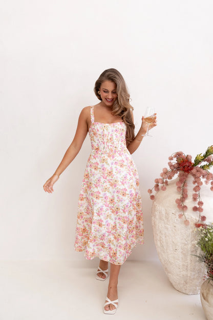 Cosima Midi Dress Pink Floral