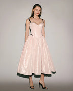 Misty Rose Corset Midi Dress with Contrast Details