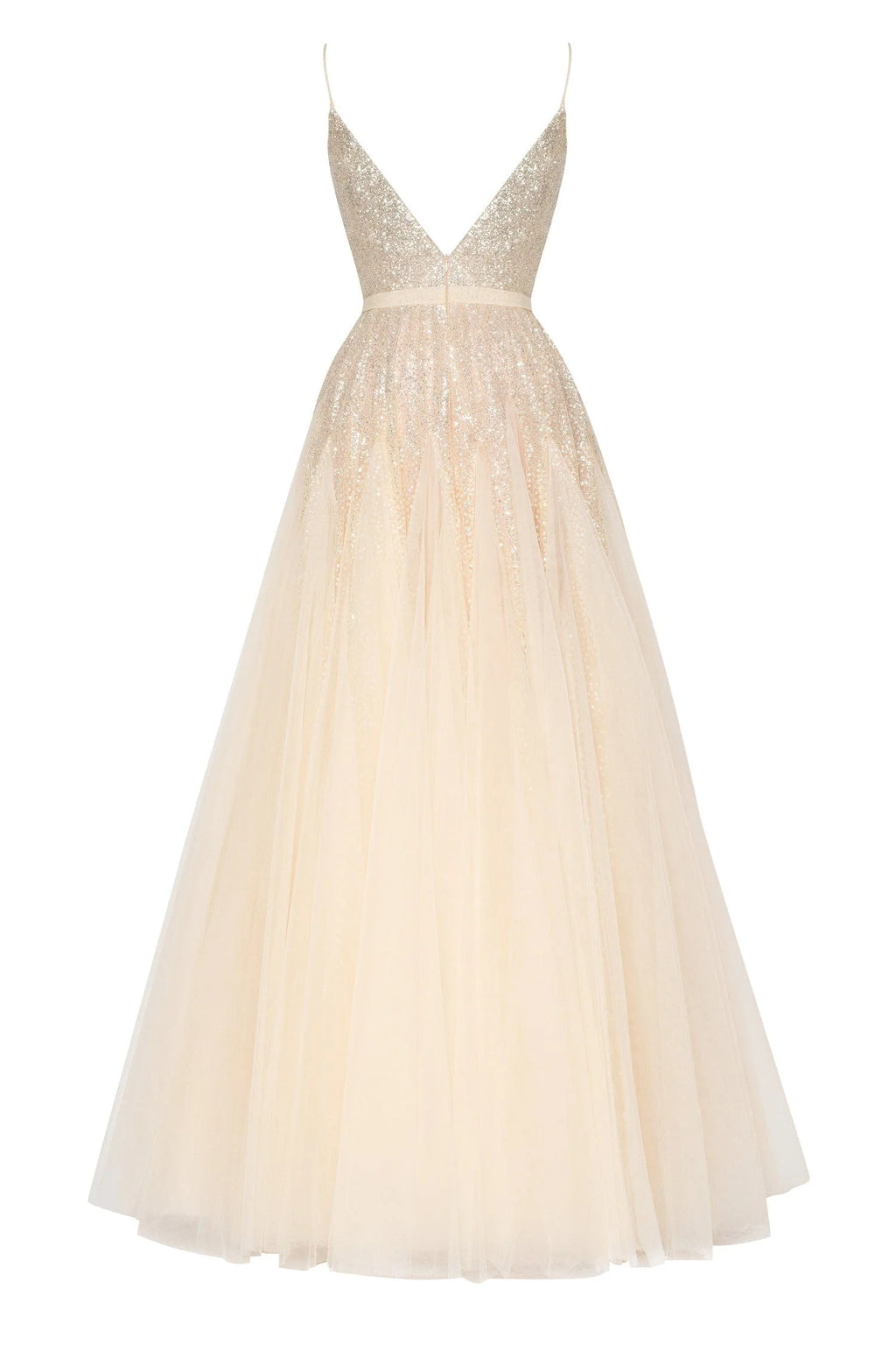 Melon Fitted maxi tulle dress sprinkled with glitter