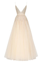 Melon Fitted maxi tulle dress sprinkled with glitter