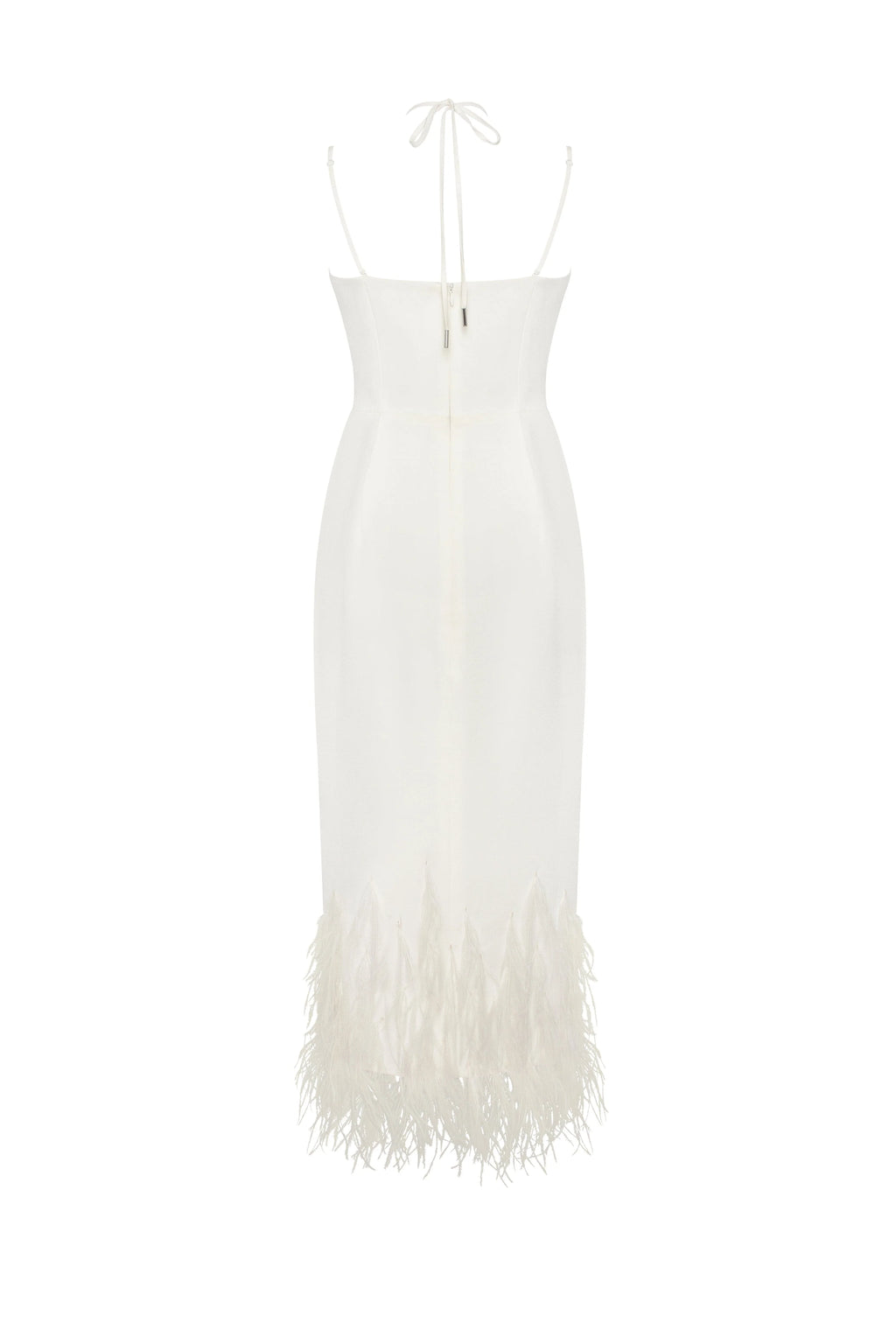 White cocktail dress decorated with feathers Xo Xo