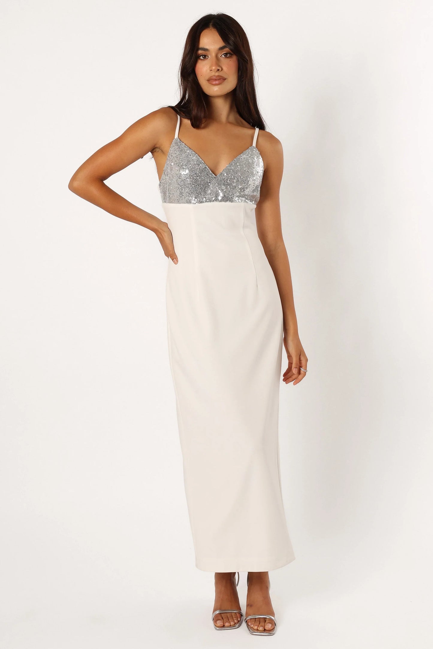 Kylie Slip Dress White Silver