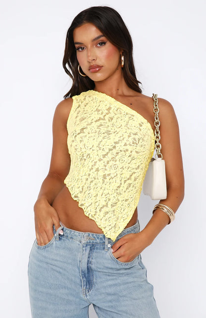 Its A Love Story Lace Top Lemon