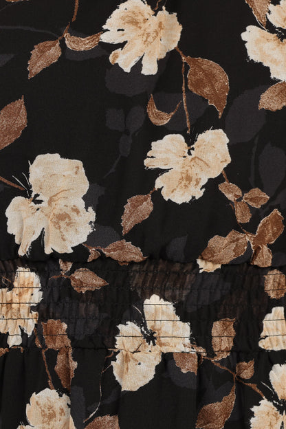 Layley One Shoulder Maxi Dress Black Floral