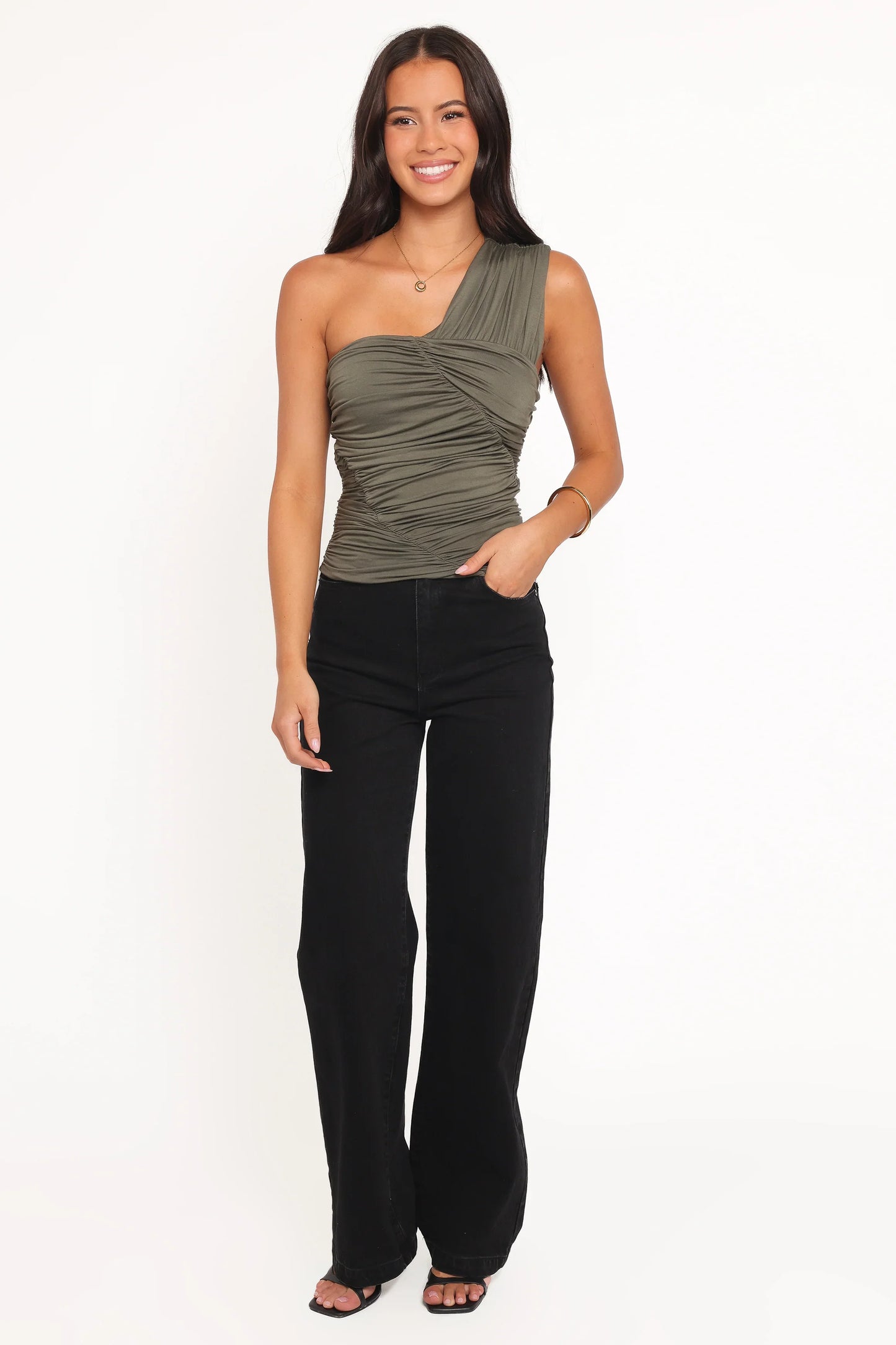 Phelps One Shoulder Top Olive