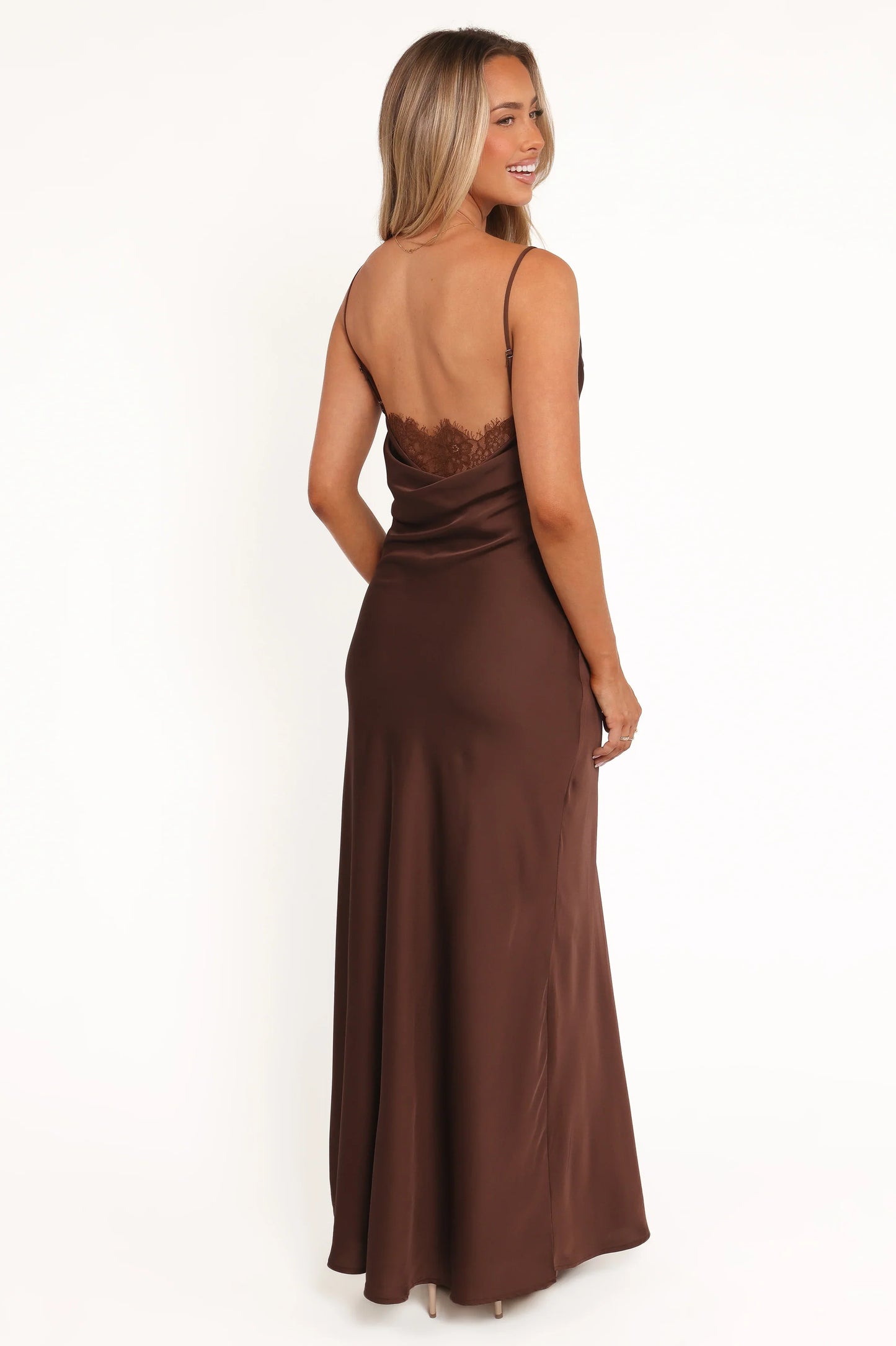 Evana Lace Maxi Dress Brown