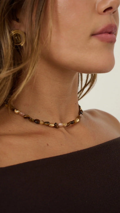 Kohen Beaded Necklace Golden Brown
