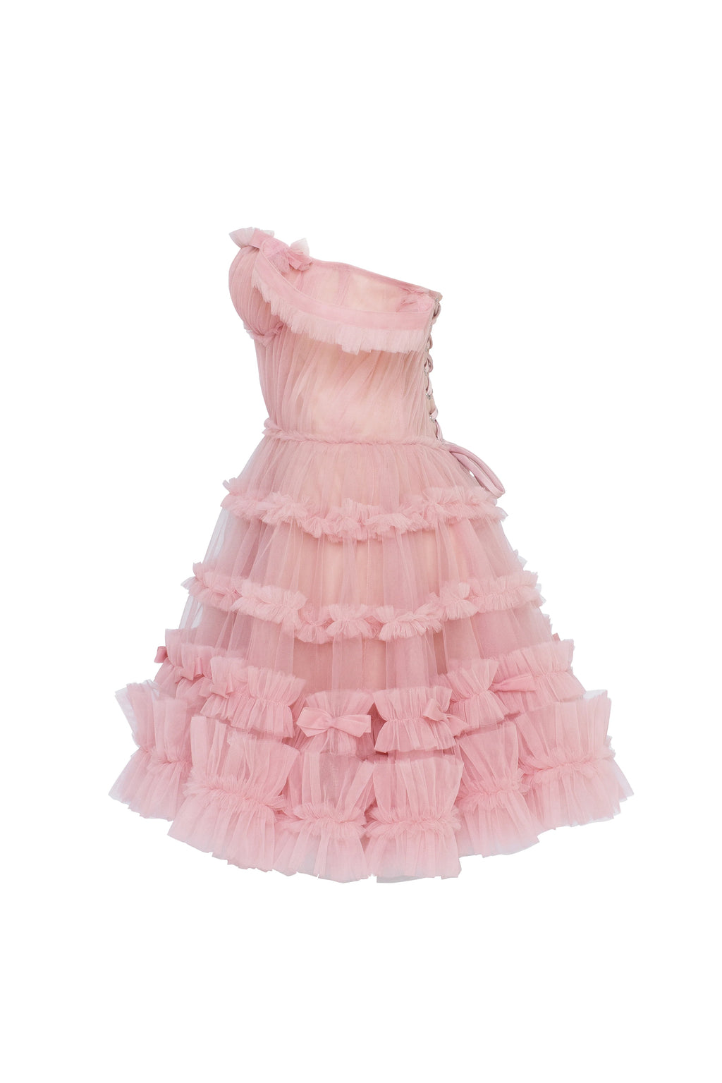 Flirty ruffled tulle mini dress in misty rose Glow Up