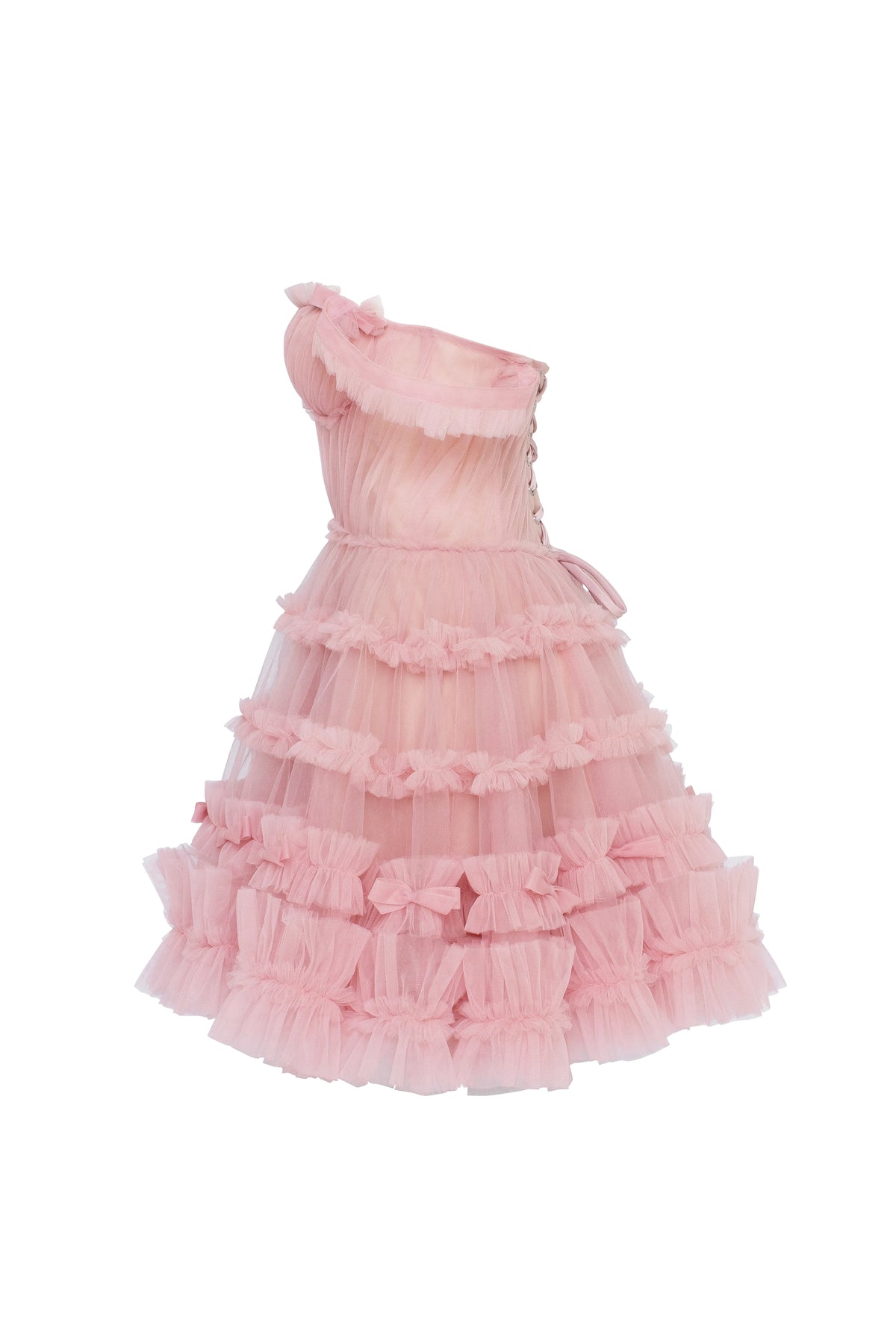 Flirty ruffled tulle mini dress in misty rose Glow Up
