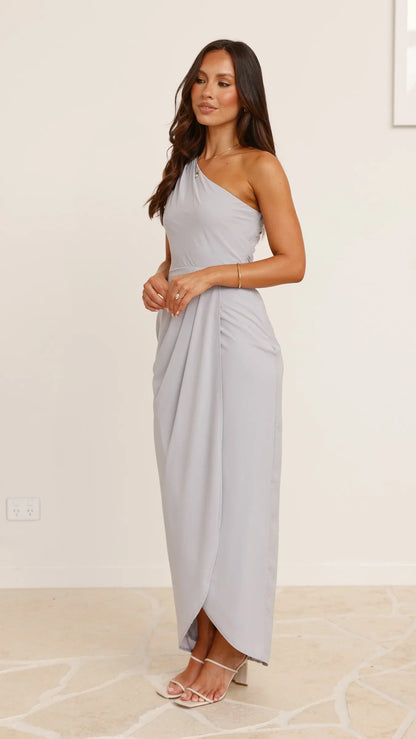Clara One Shoulder Maxi Dress Silver
