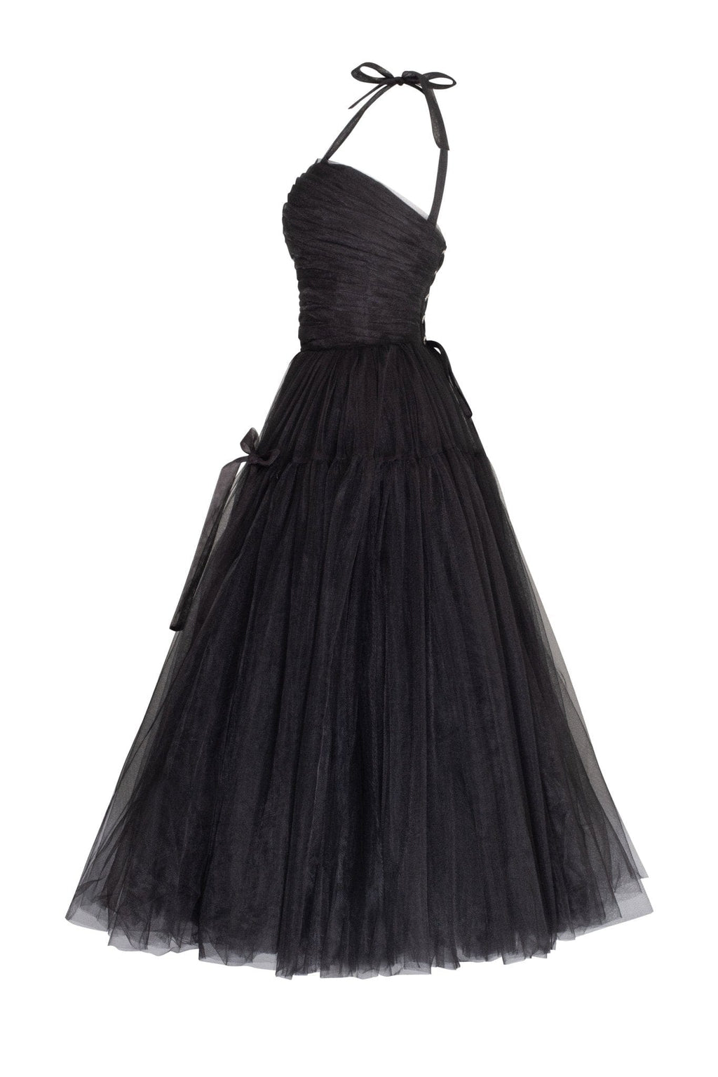 Adorable midi tie strap black tulle dress