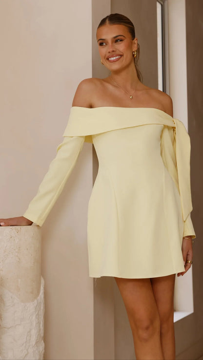 Halen Long Sleeve Mini Dress Lemon