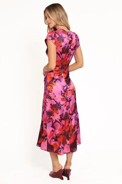 Lisbeth Midi Dress Magenta Floral