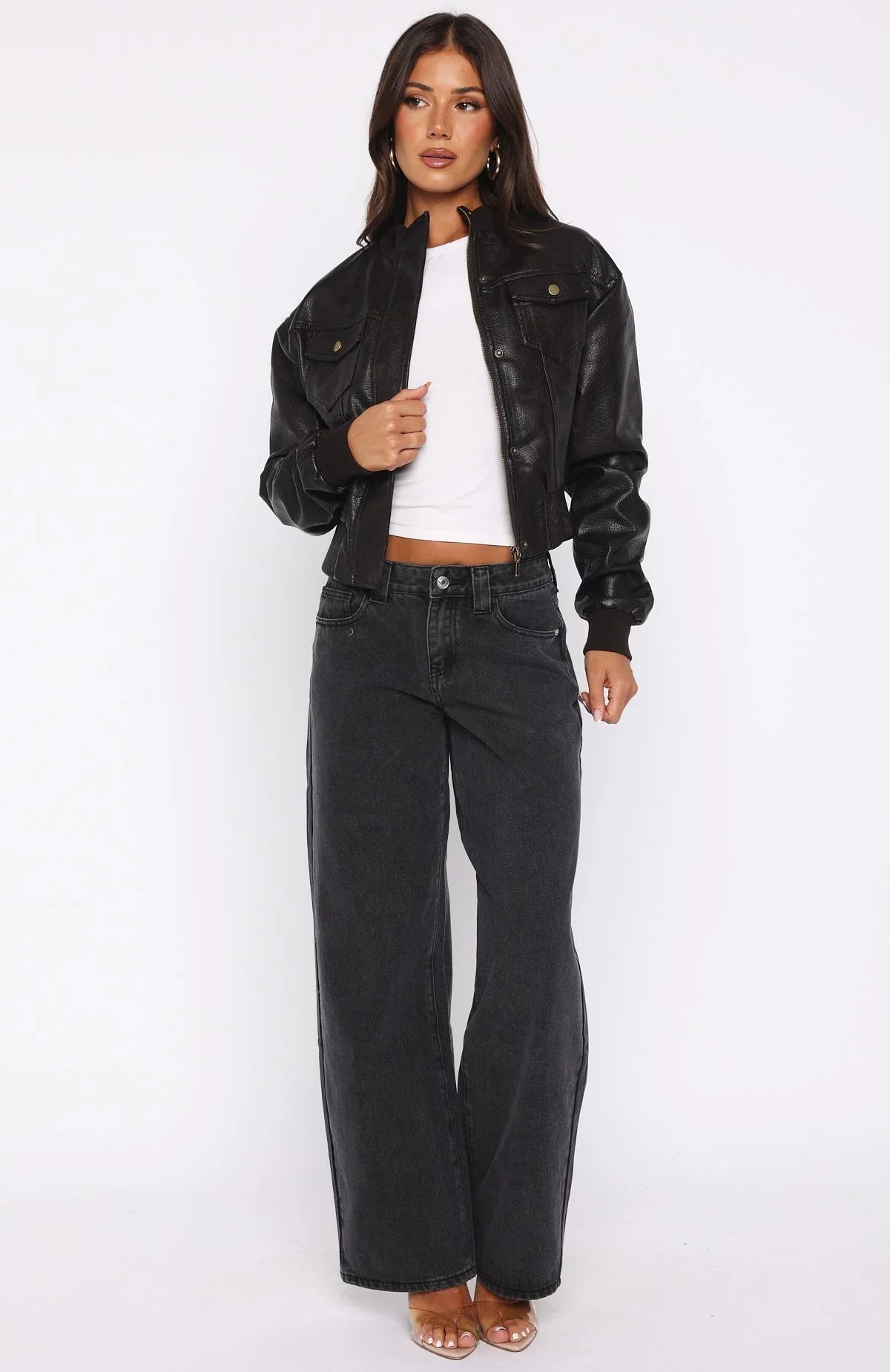 Shes Sassy PU Jacket Coffee