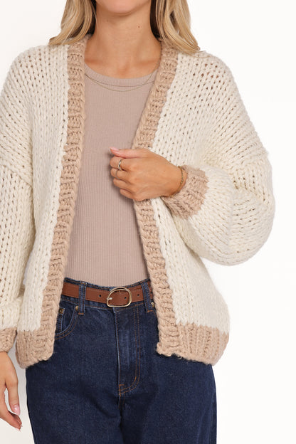 Anige Contrast Trim Cardigan Cream