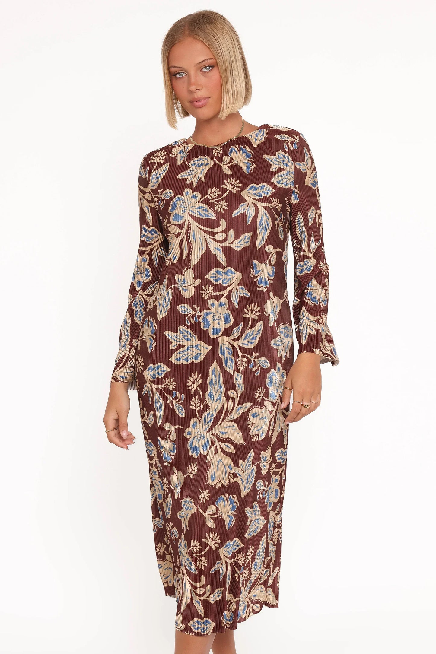 Morena Long Sleeve Midi Dress Brown Floral