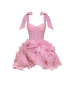 Danceable mini with ruched flower appliques Garden of Eden