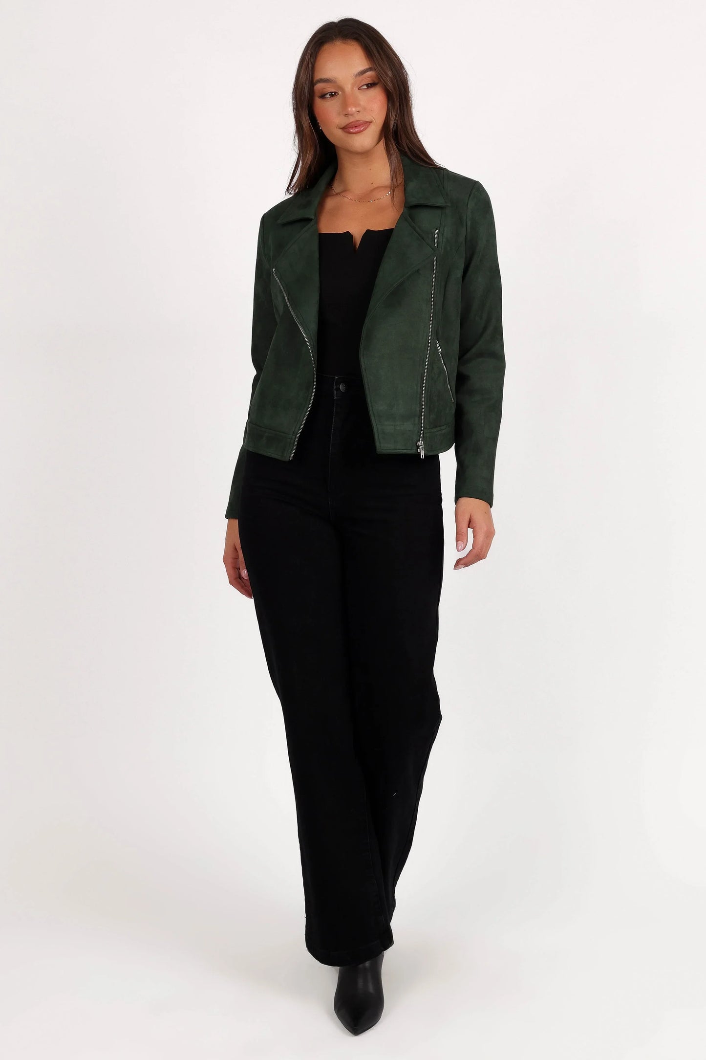 Spencer Faux Suede Moto Jacket Olive
