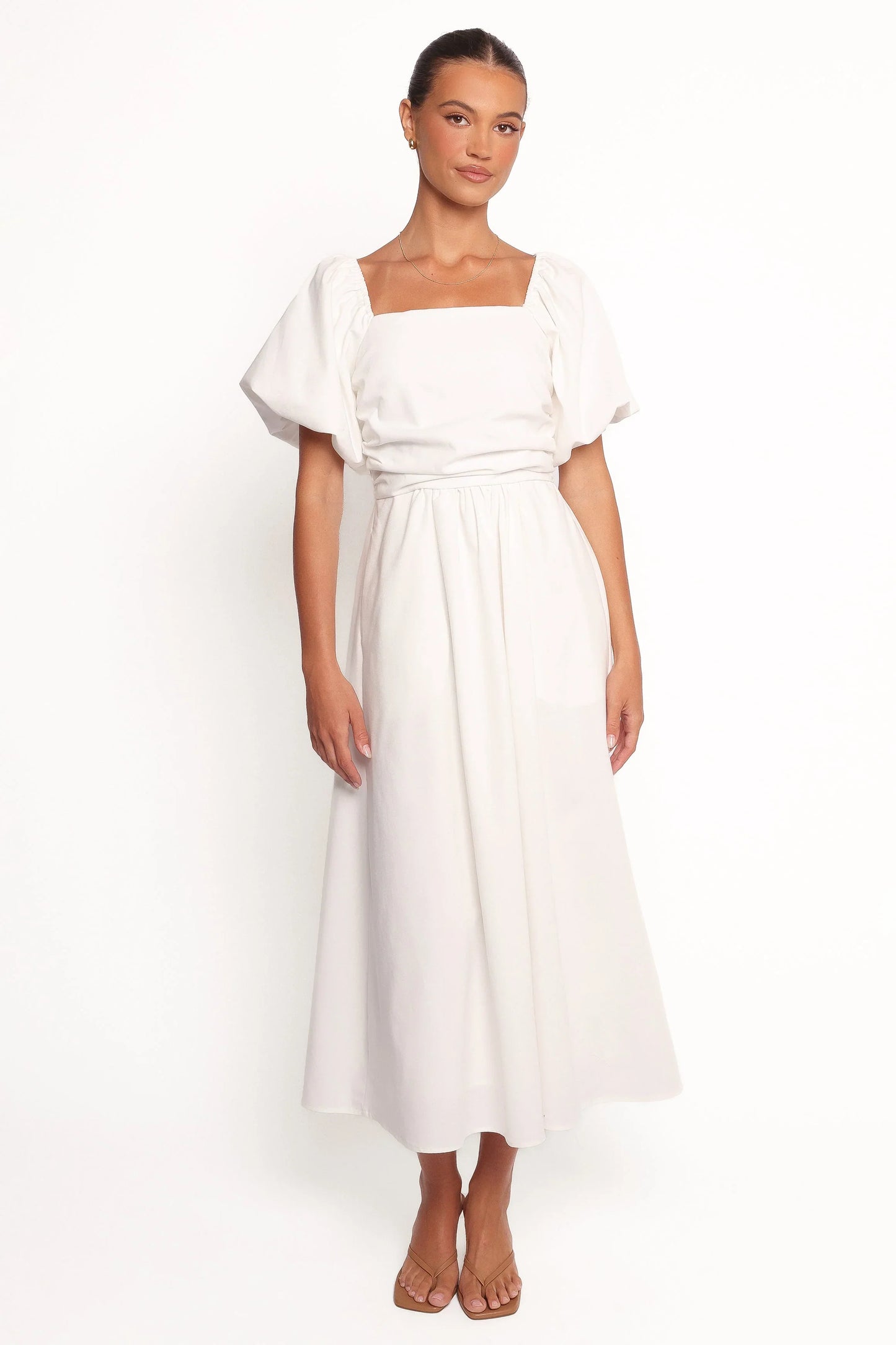 Clo Puff Sleeve Midi Dress White