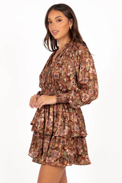 Alby Long Sleeve Mini Dress Chocolate Brown