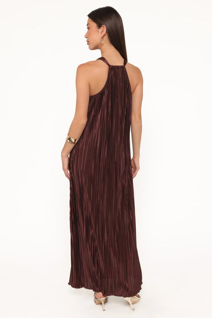 Melody Plisse Halter Maxi Dress Brown