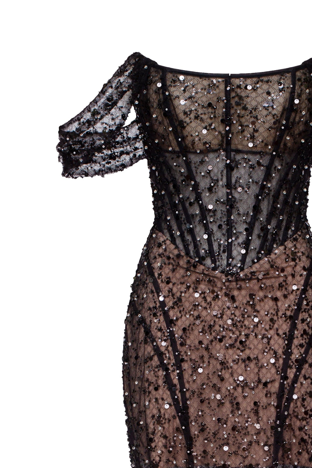 Striking black sequined fitted maxi dress Midnight Walk